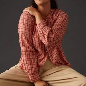 Pilcro Anthropologie Plaid Button Blouse Orange